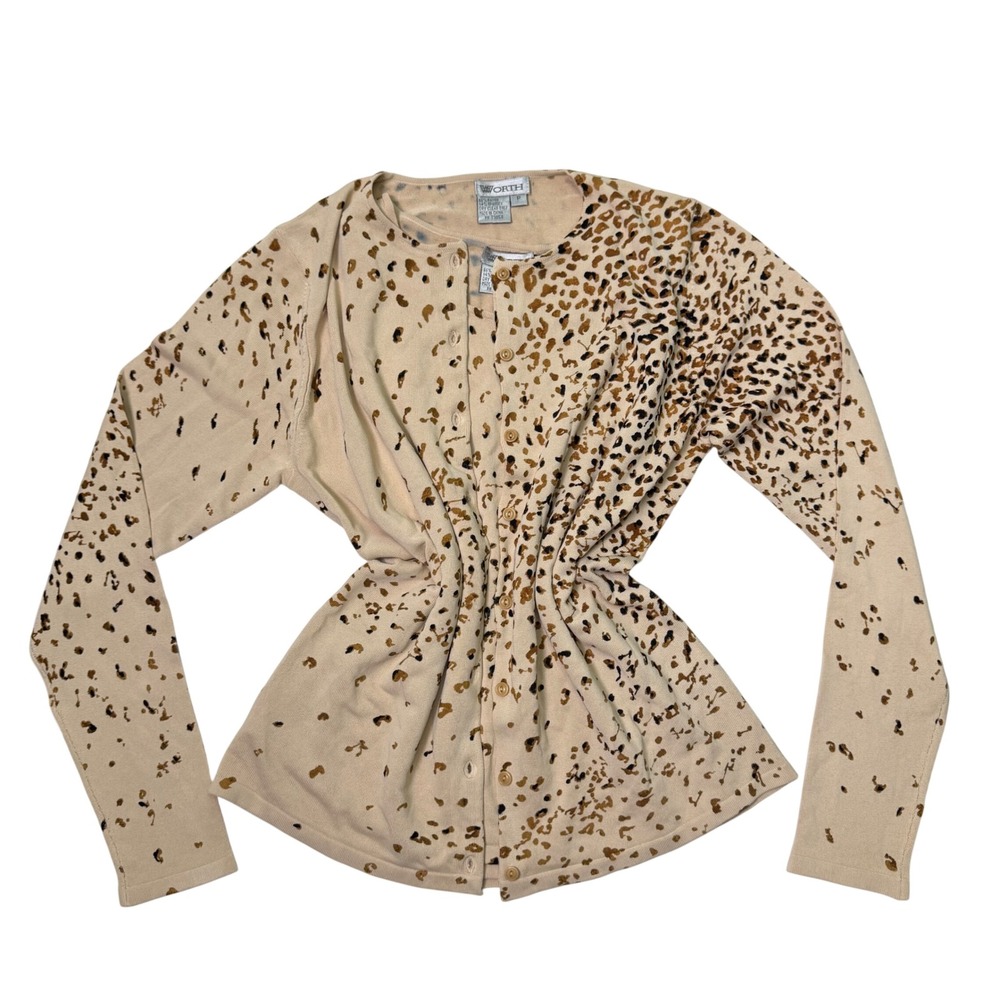 Vintage Worth Leopard Print Cardigan Tank Set Y2K Neutral Twinset Size P